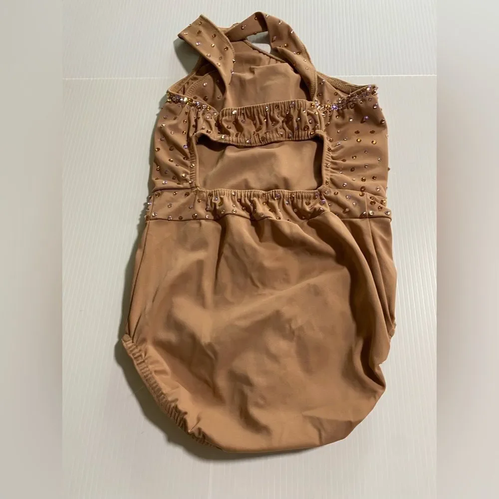 Kelle dance costume beige tan rhinestoned contemporary PIECES OF ME 2594 MC
